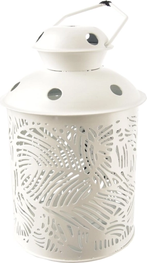 White metal lantern with leaf motif, 15 cm