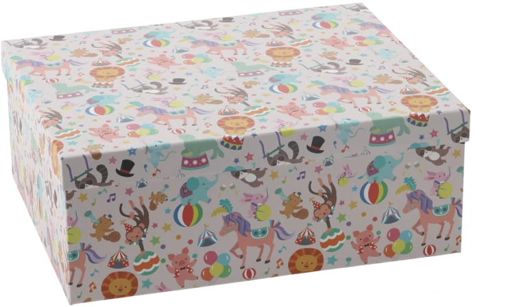 Bunte Geschenkbox mit Tieren 26,2 × 20,3 × 10,2 cm - 1 Stück