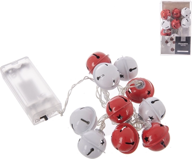 LED-Lichterkette rote Glöckchen 10 LED 120 cm