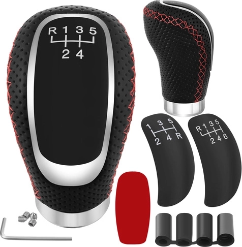 Universeller Sport-Schaltknauf XTROBB aus Kunstleder, schwarz mit roter Ziernaht