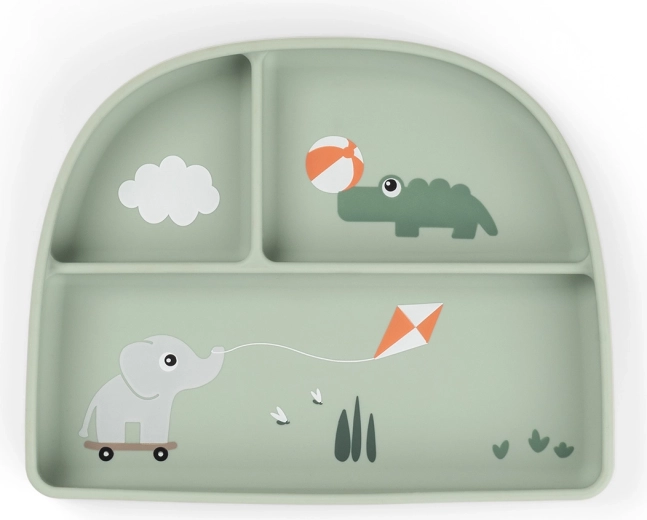 Assiette compartimentée avec ventouse Done by Deer Stick&Stay Playground verte