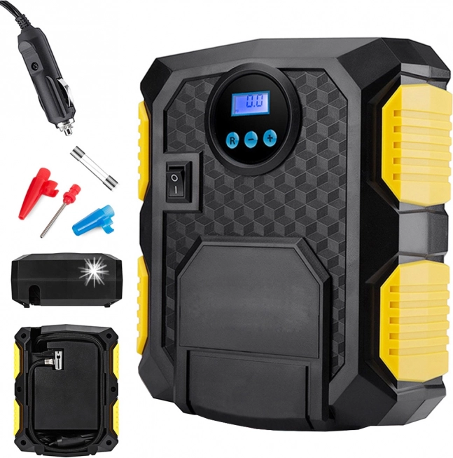 Tragbarer Autokompressor 12 V mit LCD-Display und LED-Licht, 150 PSI
