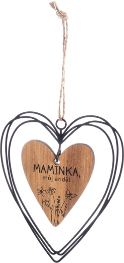 Hängendes Herz „Mama“ aus Holz und Metall, braun
