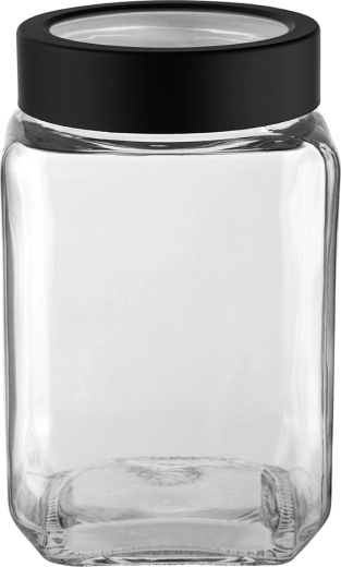 Altom Design glass square jar with lid 700 ml, black