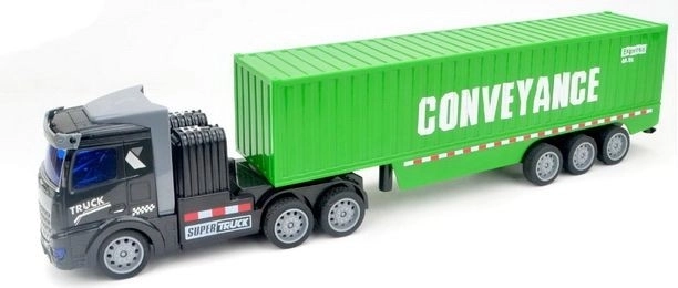 Op afstand bestuurbare vrachtwagen met containeroplegger, zwarte cabine