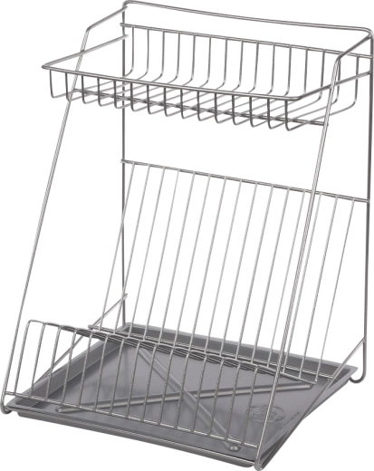 Two-tier dish drying rack 30 cm, silver, with drip tray Metpol