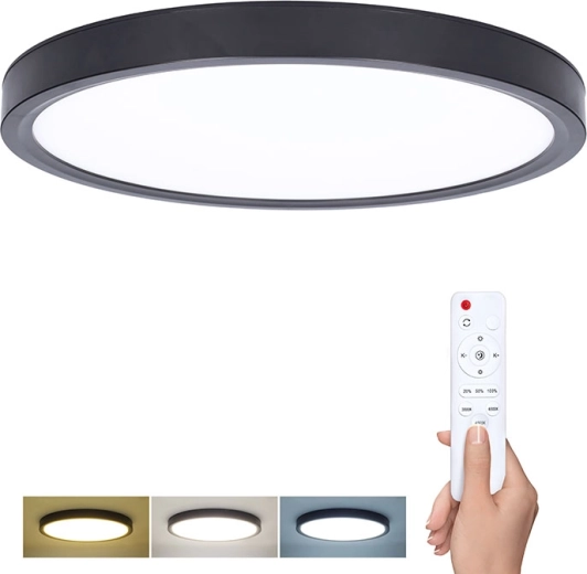 Solight Estela Black LED plafond- en wandlamp met afstandsbediening, 60 W, 4500 lm, 50 cm