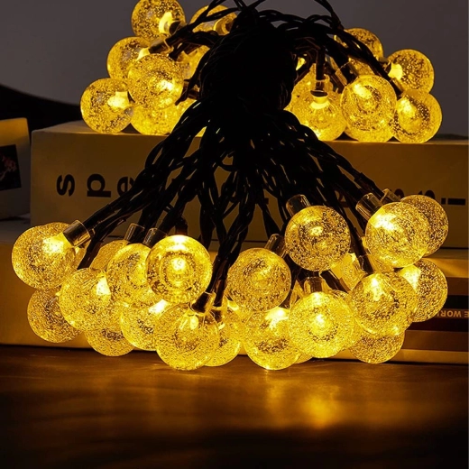 Zonverlichte lichtslinger voor de tuin met bolletjes, 50 leds, 7,5 m
