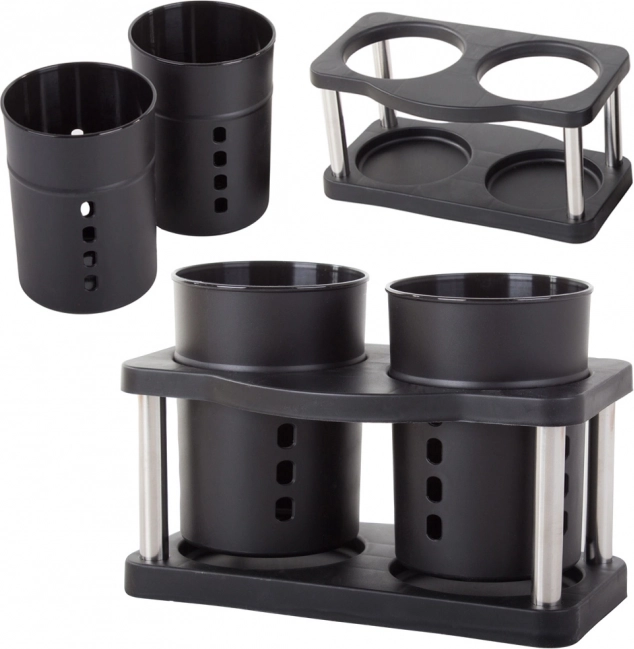 Organisateur double pour couverts et ustensiles de cuisine – noir