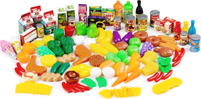 Plastic Foods and Fruits for the Kitchen, Set of 120 Pieces