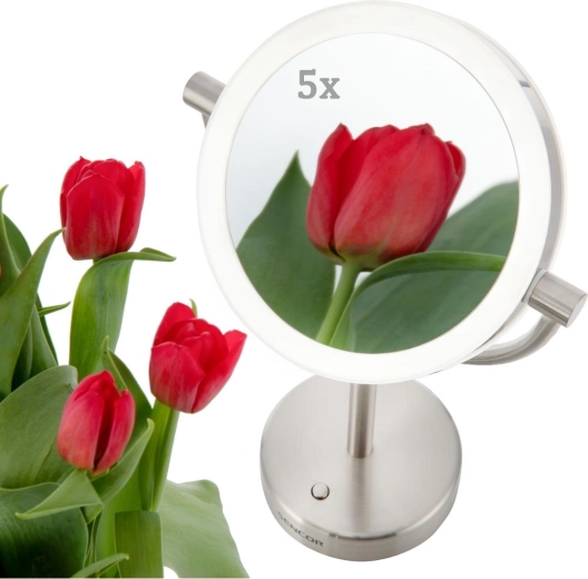 Double-sided mirror with 5× magnification