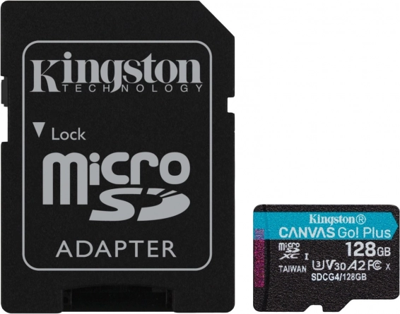 Carte MicroSD 128 Go Kingston Canvas Go! Plus A2 U3 V30 avec adaptateur