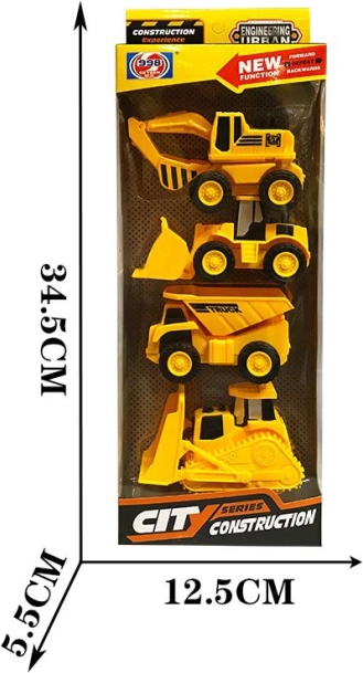 Set bouwmachines – 4 stuks, minivoertuigen 9 cm