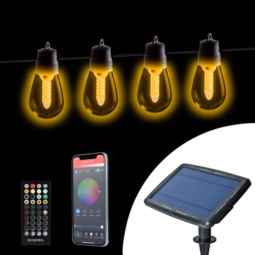 Solarlichtsnoer met 25 witte ledlampen en Bluetooth-bediening
