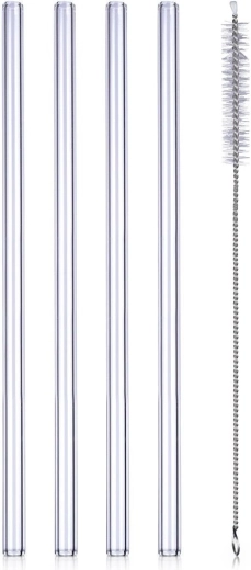Glazen rietjes met reinigingsborstel 20 cm, set van 5 stuks