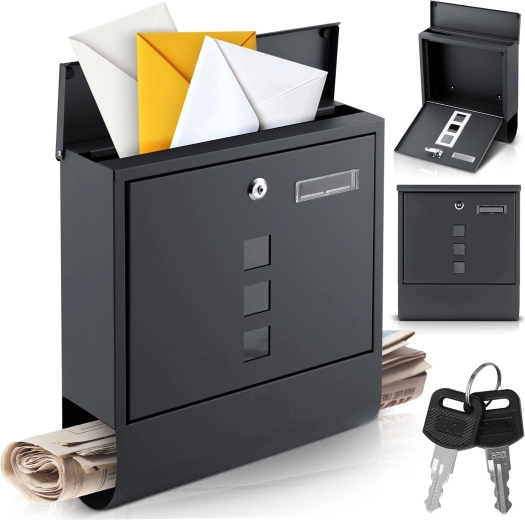 Boîte aux lettres HumBerg anthracite avec porte-journaux 34 × 30,5 × 10 cm
