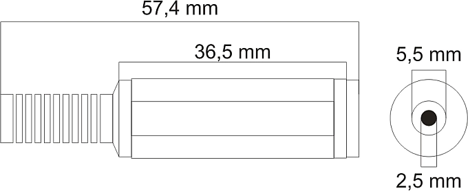 Standaardafmeting 5,5 × 2,5 mm