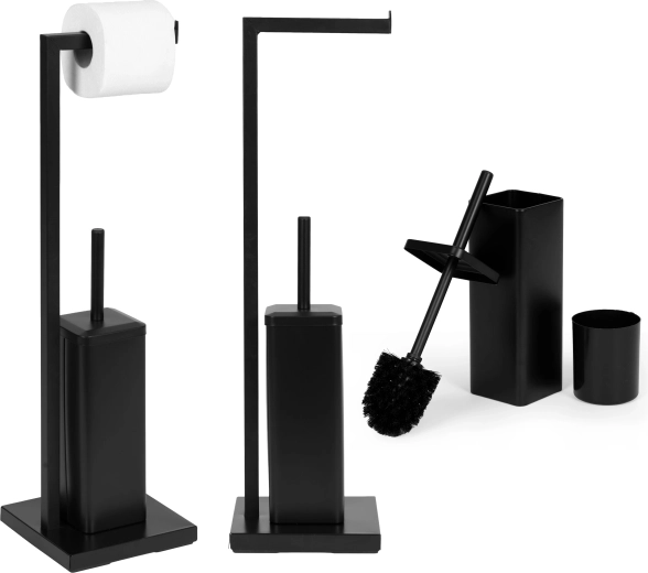 ModernHome Badezimmer-Standgarnitur für Toilettenpapier mit Halter und WC-Bürste, schwarz