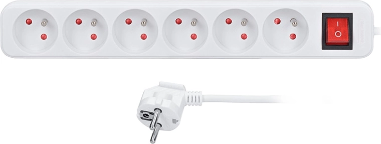 Solight verlengsnoer 5 m met 6 stopcontacten en schakelaar 16 A/3680 W wit - 1 stuk