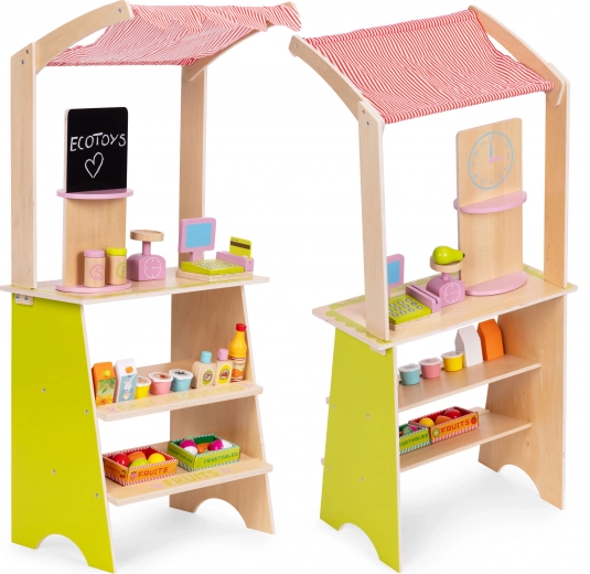Houten kindermarktstalletje met betaalterminal en weegschaal ECOTOYS, 20 stuks