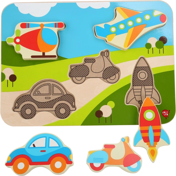Wooden Insert Puzzle Vehicles, 6 Pieces LUCY & LEO