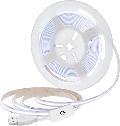 Solight LED COB-strip 5 m USB, koel wit 6000 K, schakelaar, 8 mm