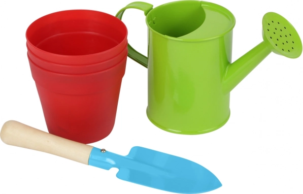 small foot children's gardening set with watering can, trowel and flower pots