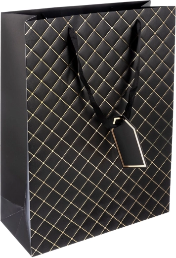 Sac cadeau en papier quilt noir 31 × 12 × 42 cm