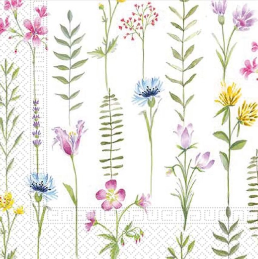Serviettes en papier 33 × 33 cm, 3 épaisseurs, fleurs des prés, 20 pcs