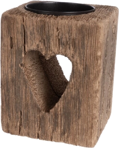 Holz-Kerzenhalter aus Paulownia mit Herz-Ausschnitt, beige, 8 cm