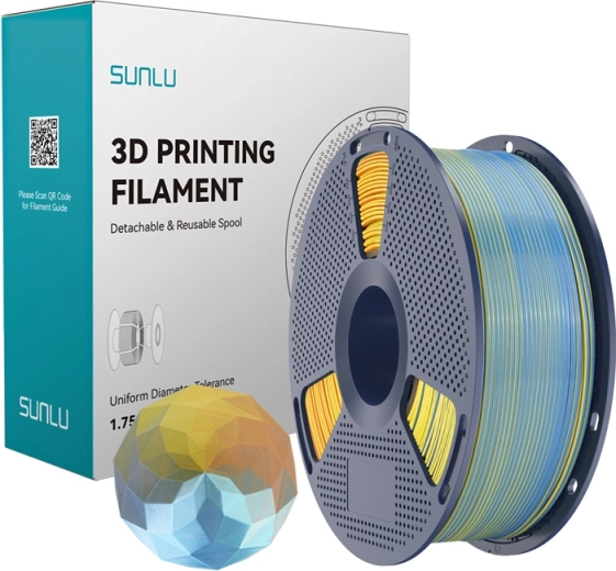 Sunlu PLA+ Silk vierkleurig filament blauw–paars–oranje–geel
