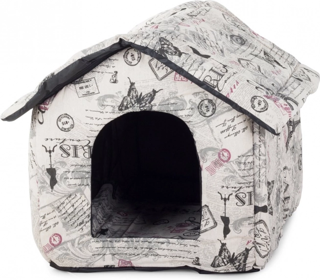 Textil-Häuschen für Hunde und Katzen XL – beige, mit Reißverschlussdach und herausnehmbarem Kissen