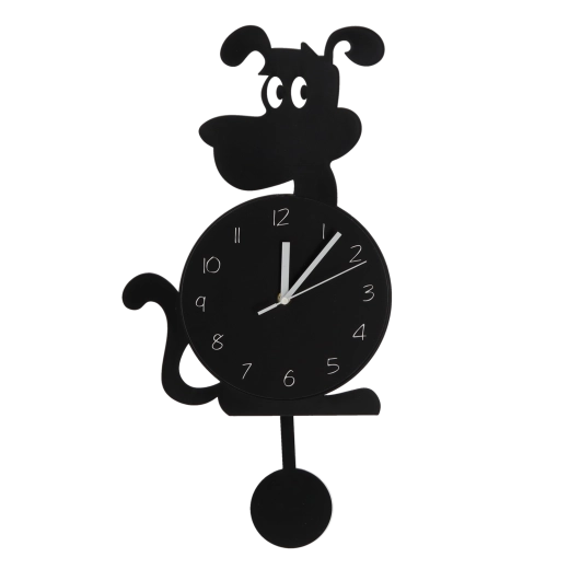 Wandklok hond met slinger, zwart