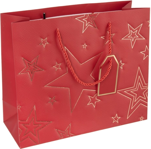 Sac cadeau en papier rouge avec motif étoile 31 × 12 × 26 cm