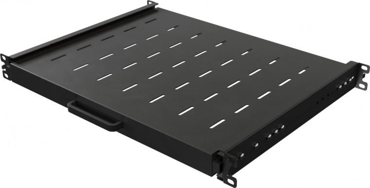 Sliding 19" rack shelf 1U, depth 350 mm, black