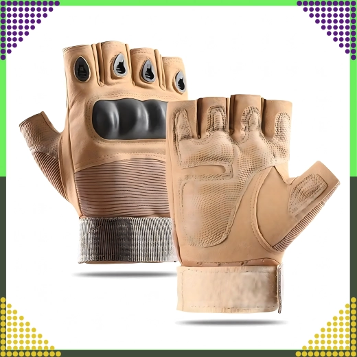 Tactische vingerloze handschoenen – duurzame handschoenen met harde knokkelbescherming, maat L, bruin