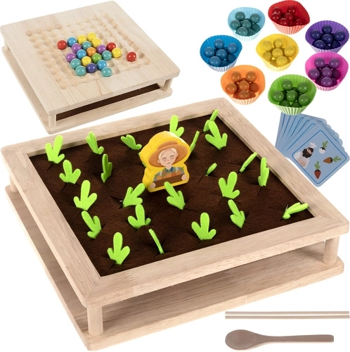 Wooden 2-in-1 farm game with beads KRUTZZEL