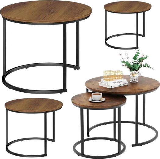 Set aus runden Couchtischen 3-in-1 aus Naturholz