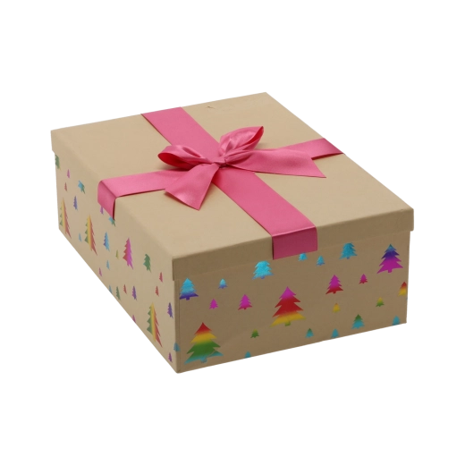 Festliche Geschenkbox braun mit rosa Schleife 28,5 × 20 × 8,5 cm - 1 Stück