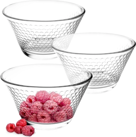 Glas-Schalen 11,5 cm, 300 ml – Set aus 3 Stück mit Wabenrelief