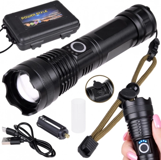 Leistungsstarke LED-Taschenlampe mit USB-Aufladung, wasserdicht, mit Zoom