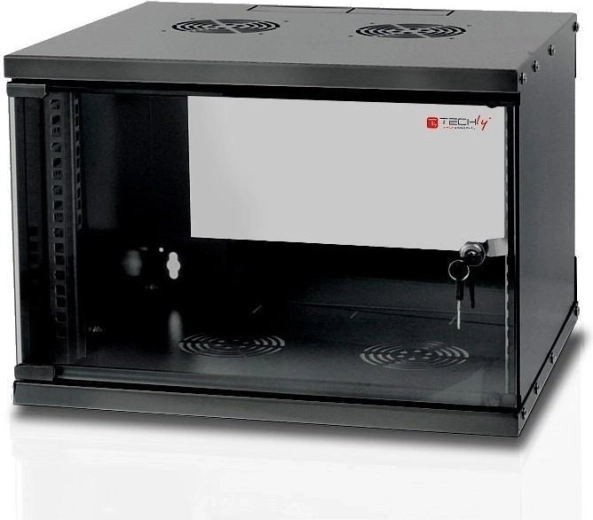 Wandrackkast ECO 19" 6U, 450 mm, glazen deur, zwart