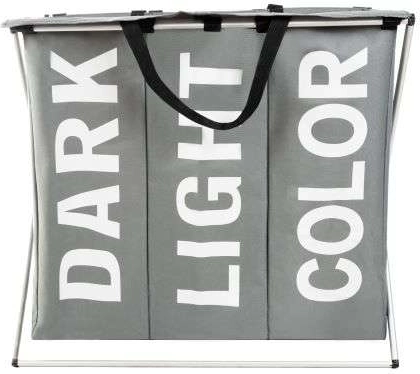 Three-compartment laundry basket with folding frame
