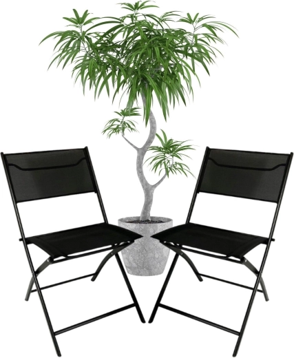 Set van 2 opvouwbare metalen tuinstoelen, zwart