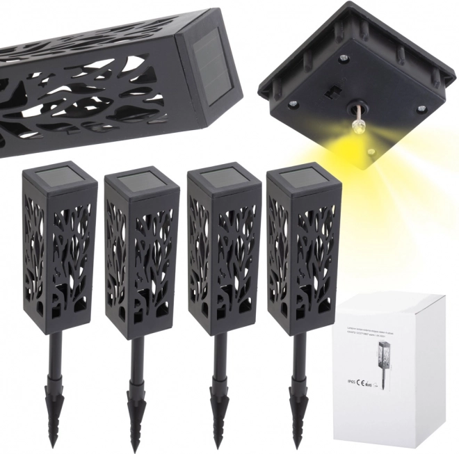 Lot de lampes solaires de jardin à motif ajouré, à piquer, lumière chaude, 4 pcs