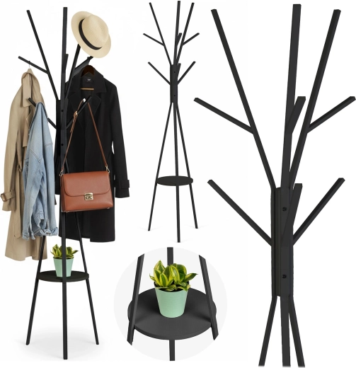 Massido freestanding metal coat rack with shelf