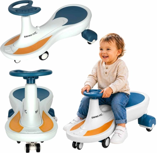 Gravitatie-loopauto Swing Fix S4 voor kinderen met LED-wielen en muziek, blauw-wit
