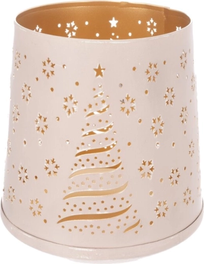 Bougeoir en métal Tree blanc et doré 14 cm