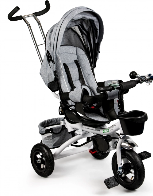 Ecotoys children's tricycle with 360° swivel seat and canopy, gray