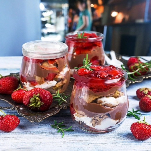 Stylish serving of desserts and yogurts